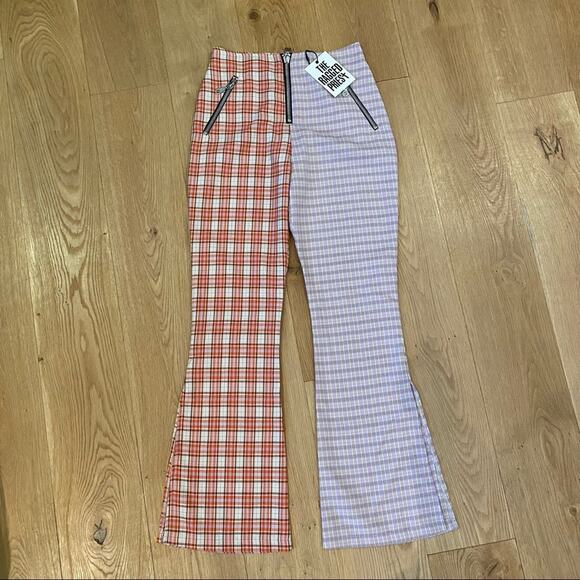 The Ragged Priest Drifter Flare Trouser Half & Half Check with Side Split - Picture 1 of 8